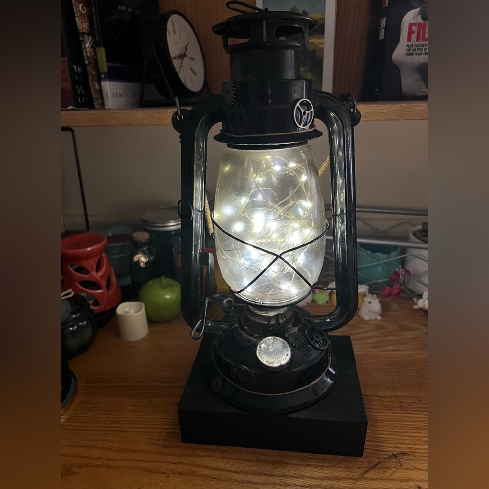 Upcycled lantern fairy light lamp